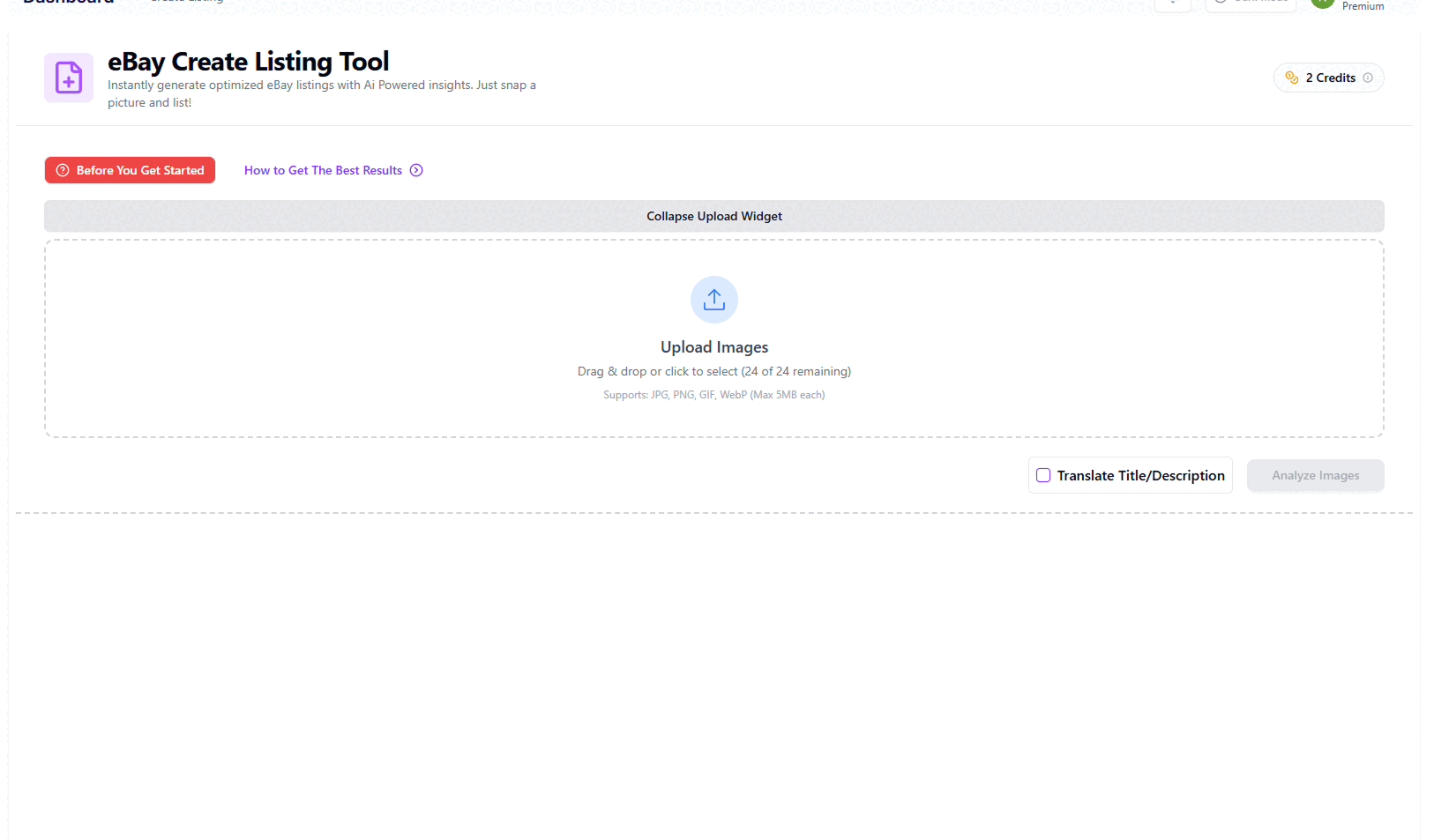 Snap2List Dashboard Preview