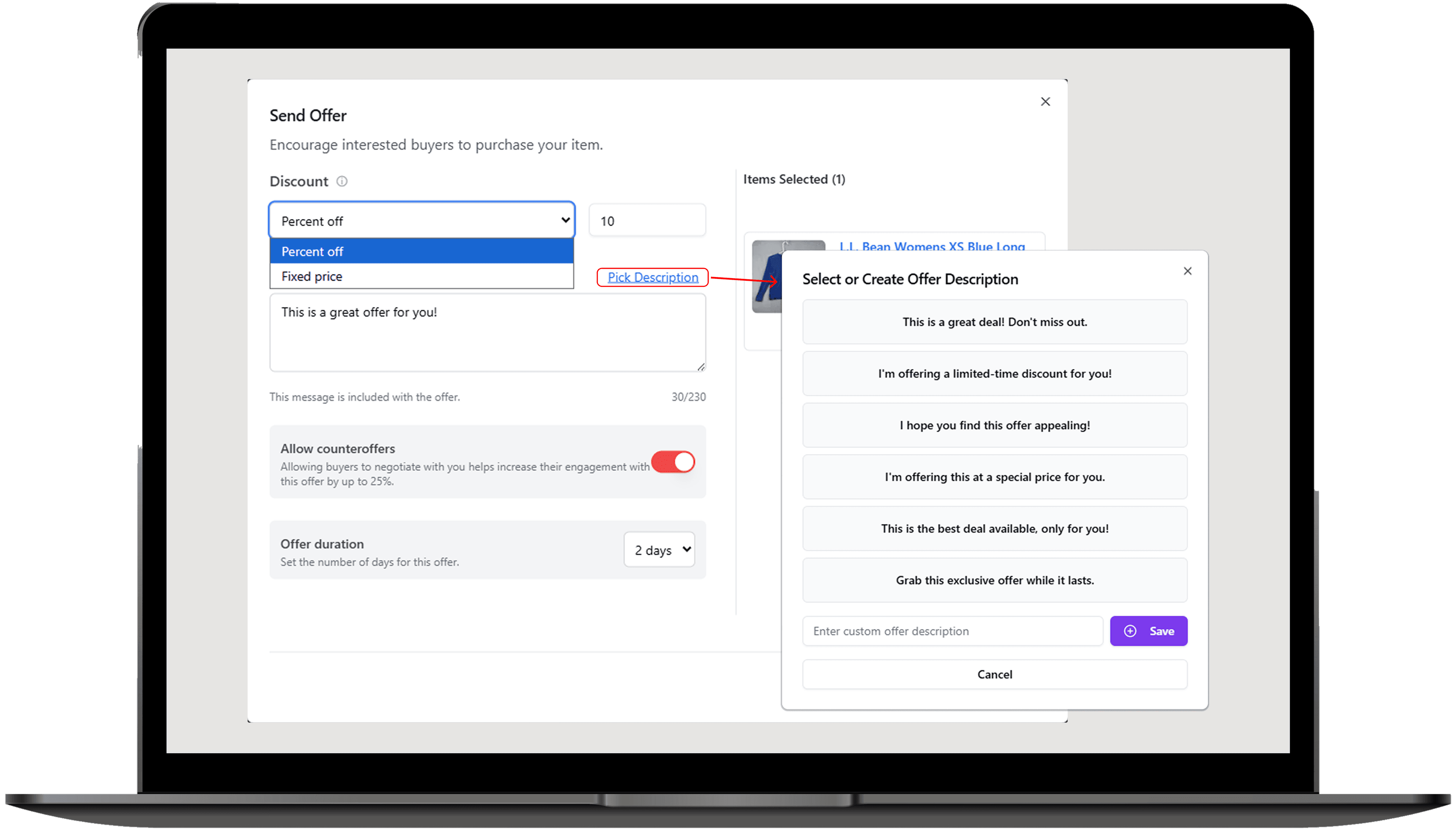 Select or create offer message templates