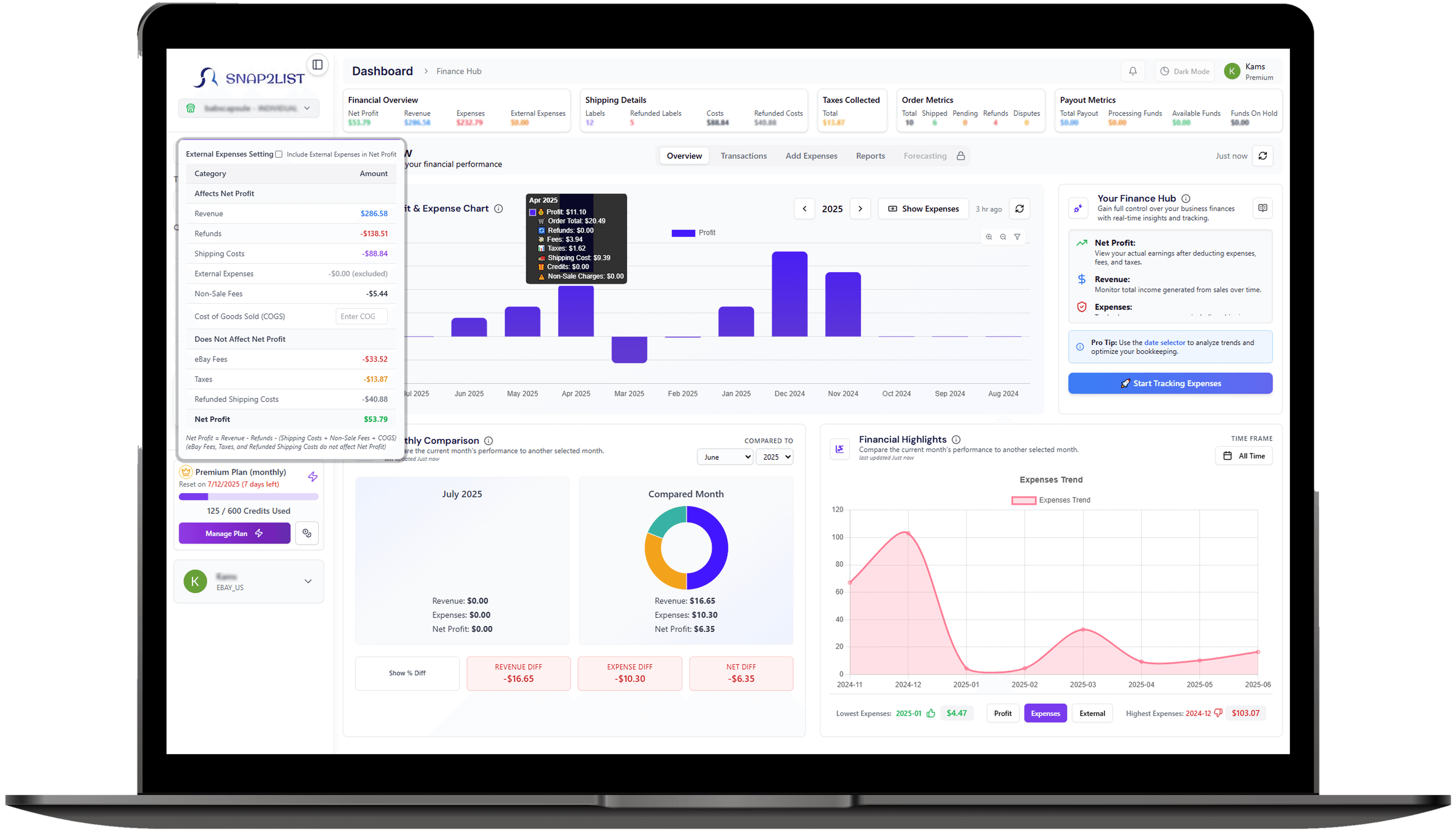 Professional eBay Finance Hub with advanced analytics and multi-currency support