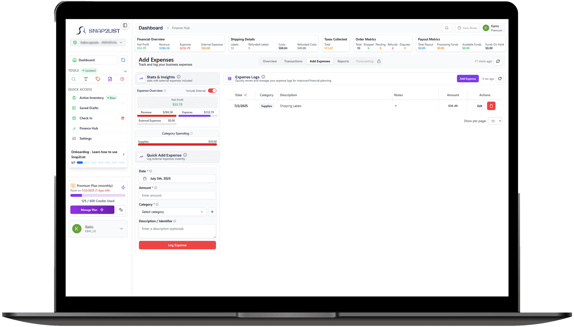 Profit analytics dashboard with COGS summaries and trend analysis