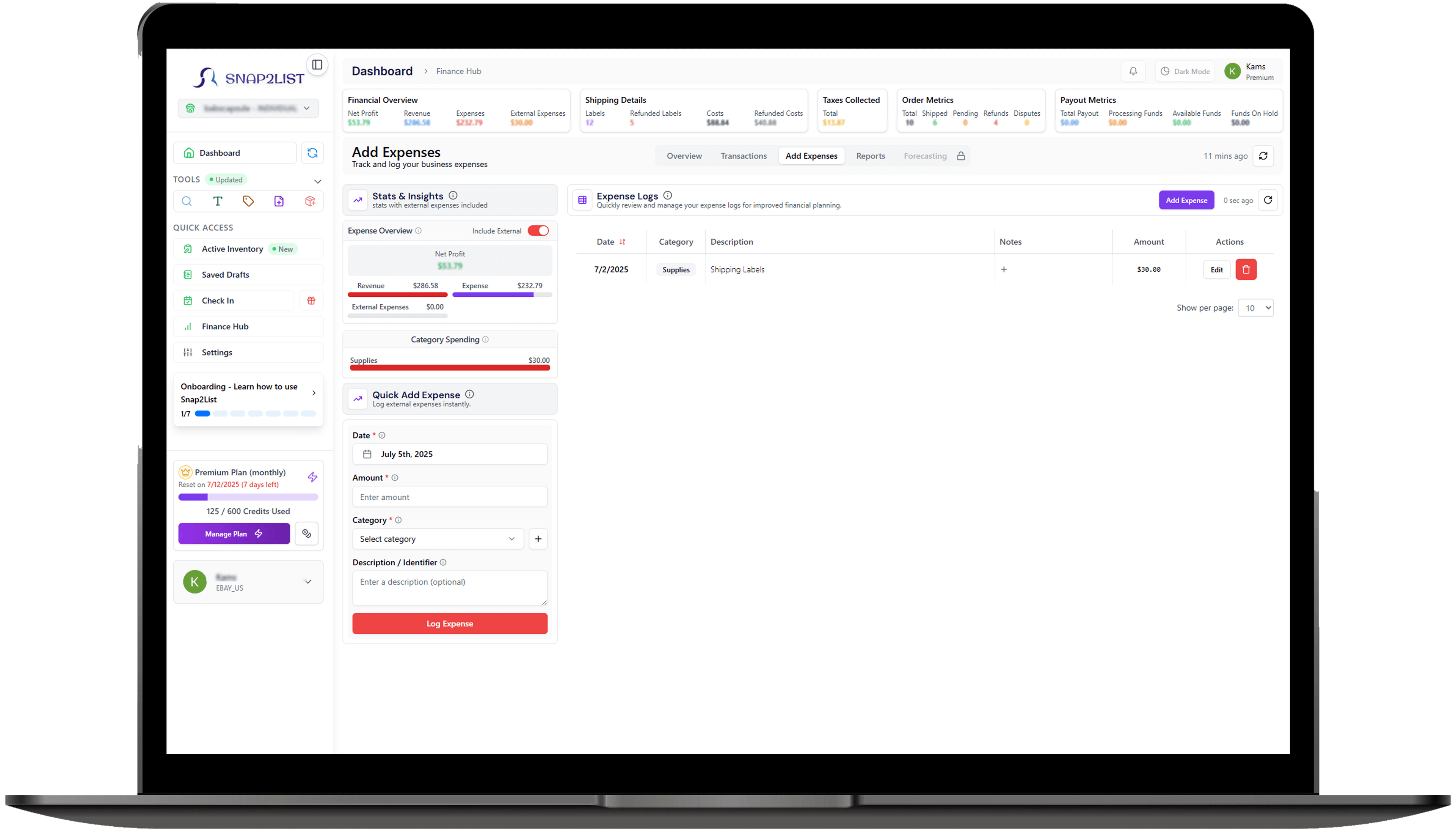 Professional expense management with intelligent categorization