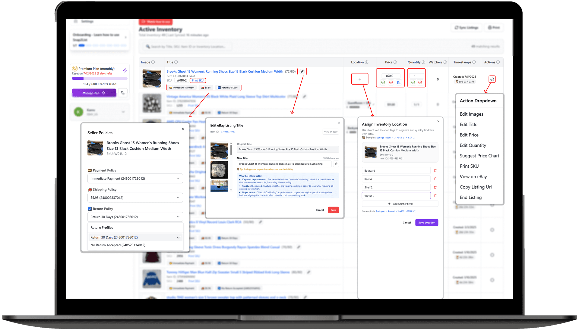 Item cost tracking with COGS entry during listing creation