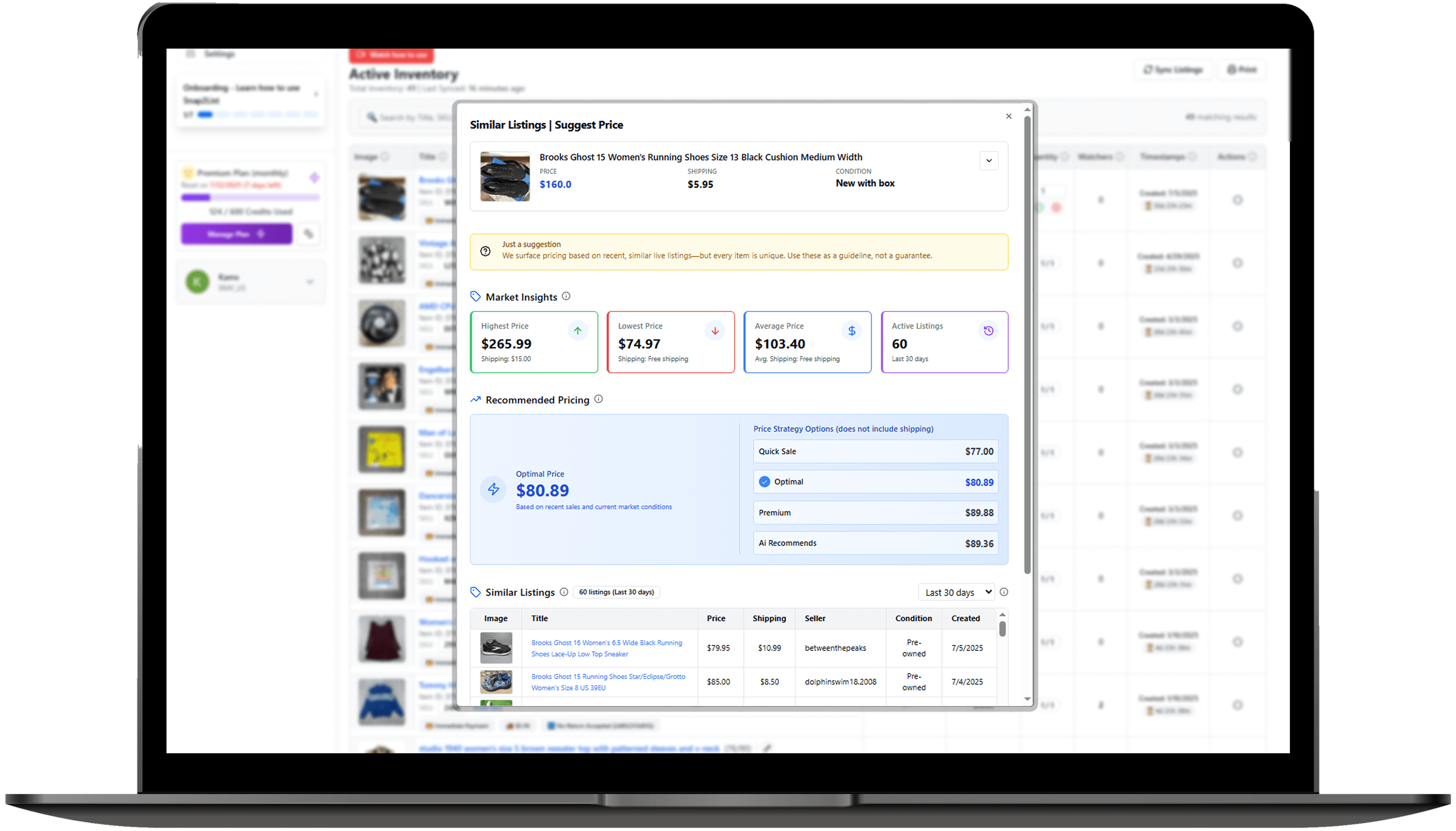 Inline smart pricing suggestions under price field