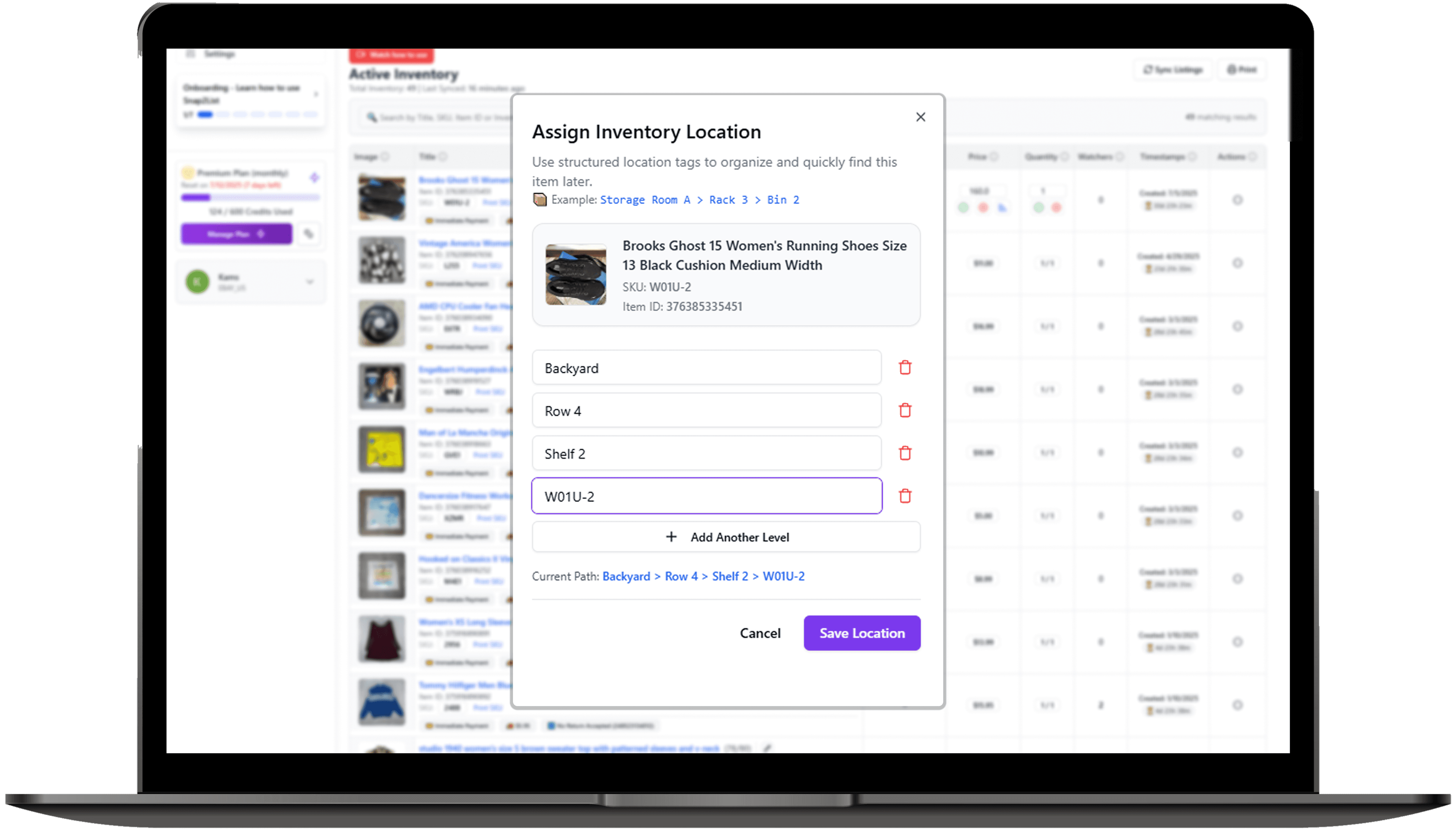 Assign inventory location modal