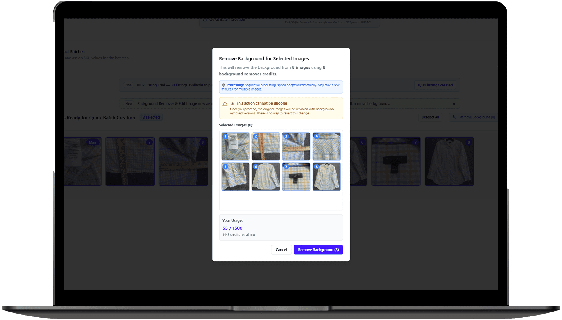 Batch background removal for multiple eBay product photos