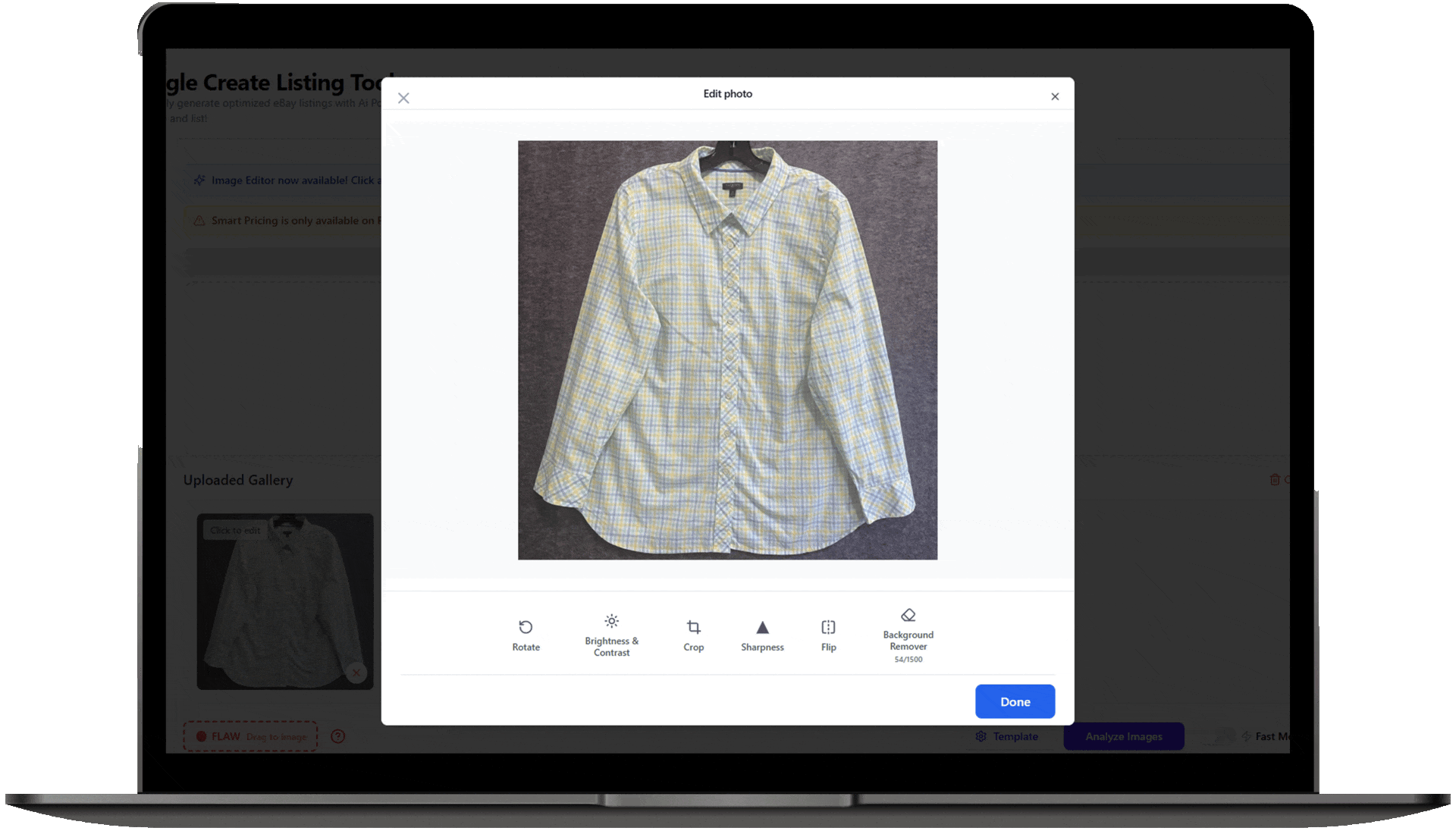 Professional photo editing suite with AI background remover for eBay product images